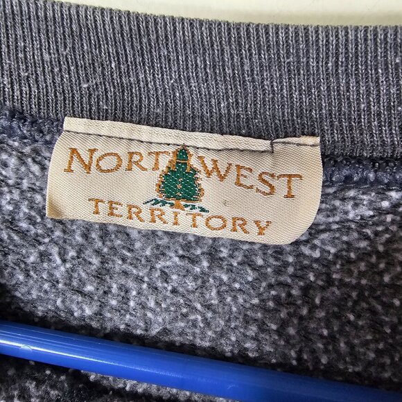 Vintage 90s Wolf Graphic Sweatshirt L Patina Distressed Casual Grunge Lounge - Picture 3 of 8